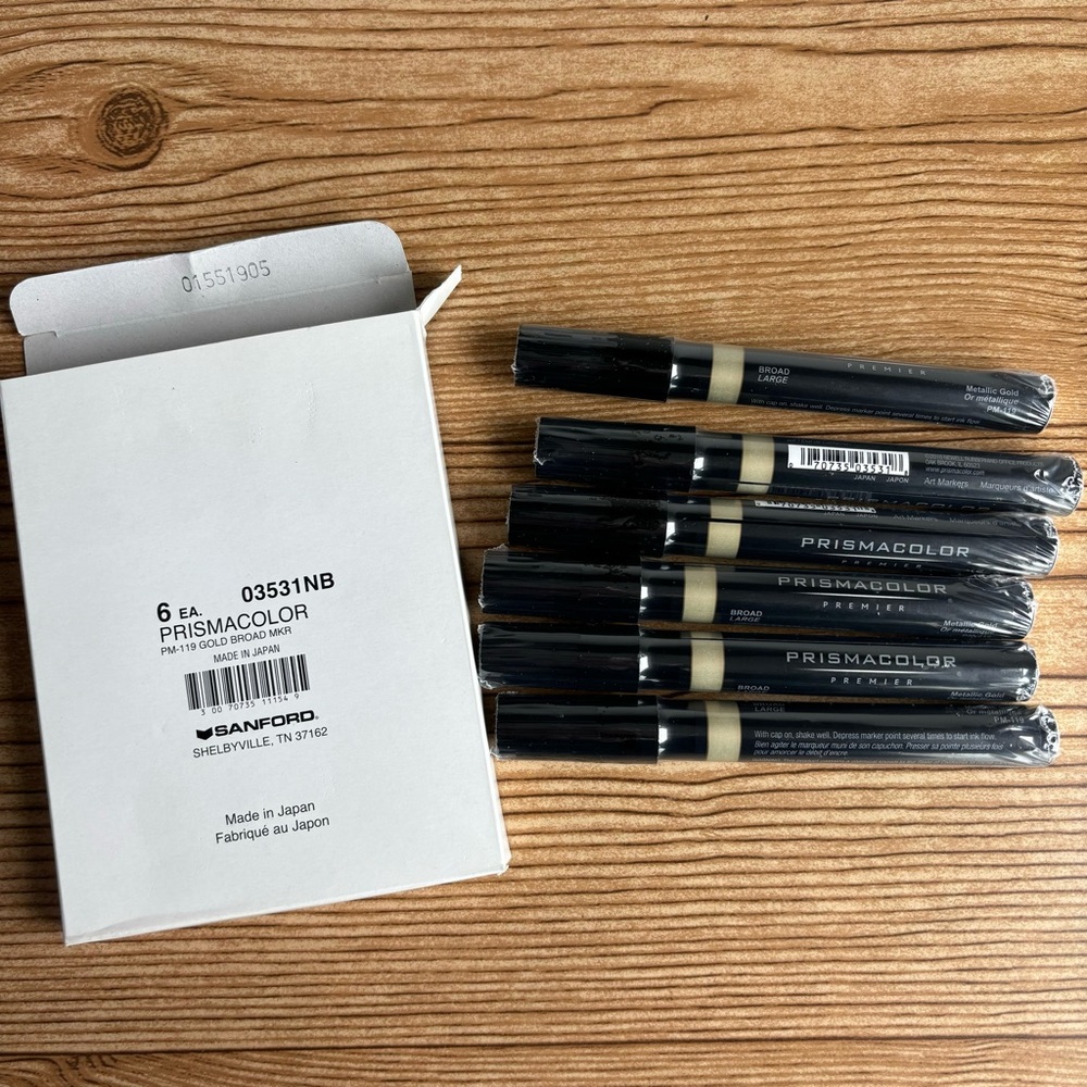 Prismacolor Large Broad Gold Metallic Markers PM-119 Box Of 6